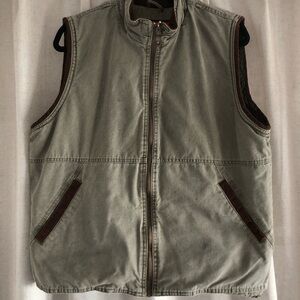 Wrangler Olive Green Utility Vest with Brown Trim